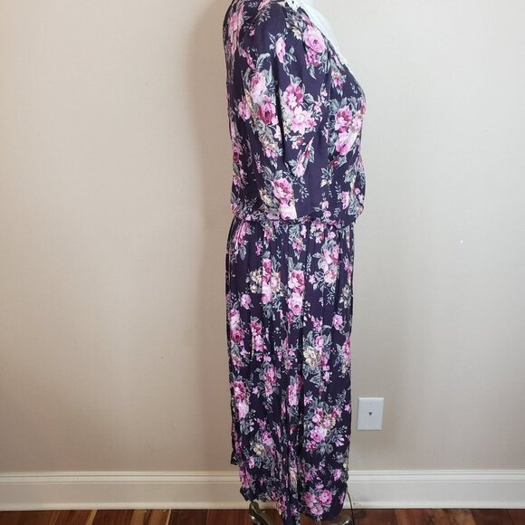 Vtg 80's Floral Dress Cottage Prairie Lace Traditional Garden Party Blue Medium - Picture 7 of 12